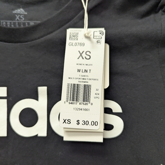 Adidas Black T-Shirt, NWTs xS - Picture 2 of 4